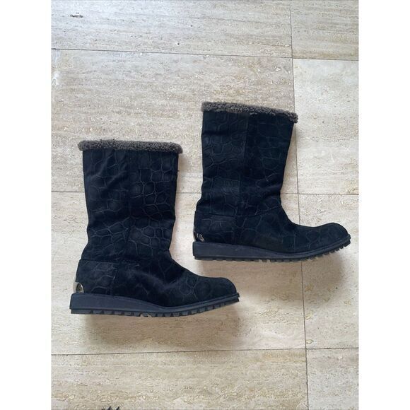 Stuart Weitzman Black Suede Mid-Calf Boots Cheetah Print Round Toe Booties‎ 11 - Picture 1 of 6